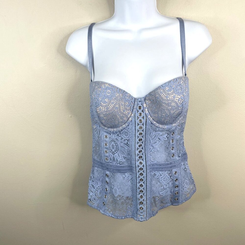 Victoria's Secret Coquette Lace Corset Lingerie Top 34C Ice Blue Layering Y2K - Picture 2 of 13